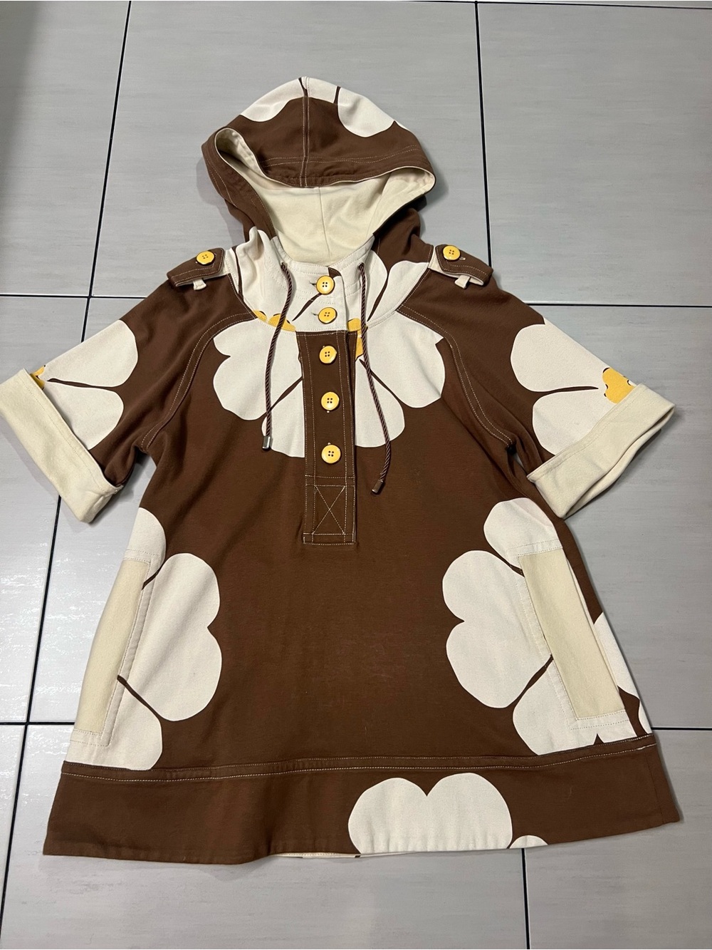 Marc by Marc Jacobs Vintage Brown and Cream Floral Hooded Pullover Size Small
